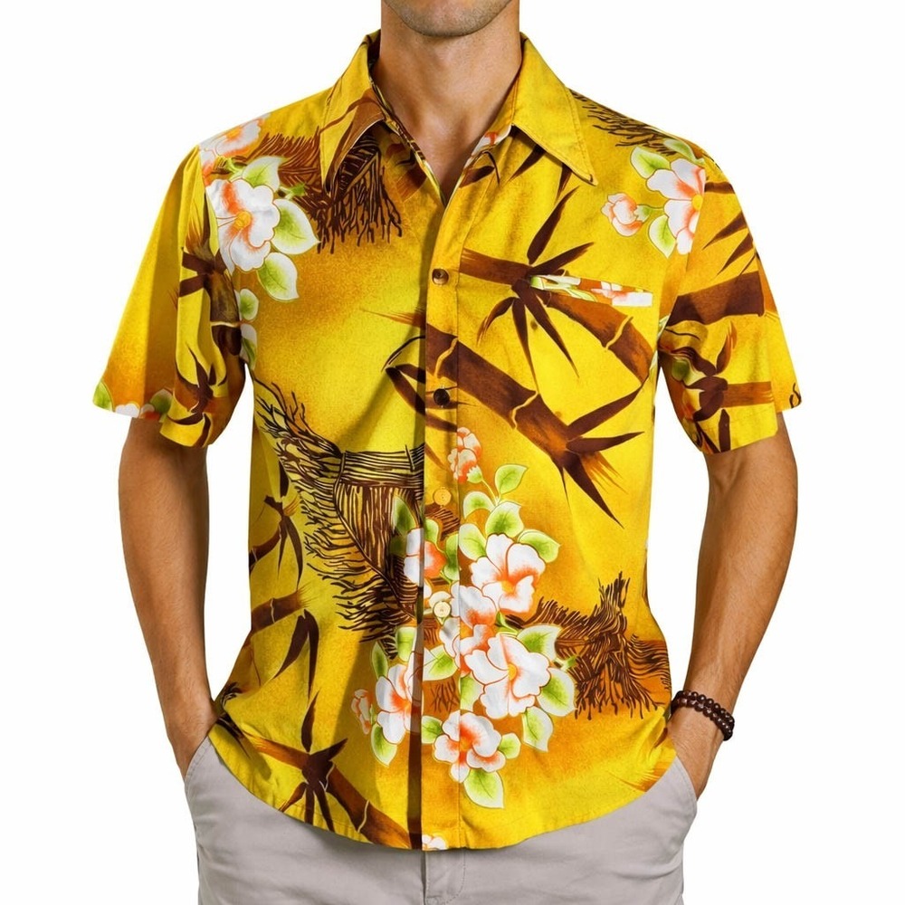 Tropicana Vtg Hawaiian Aloha Shirt Small Floral Abstract Flowers Bamboo Stalks